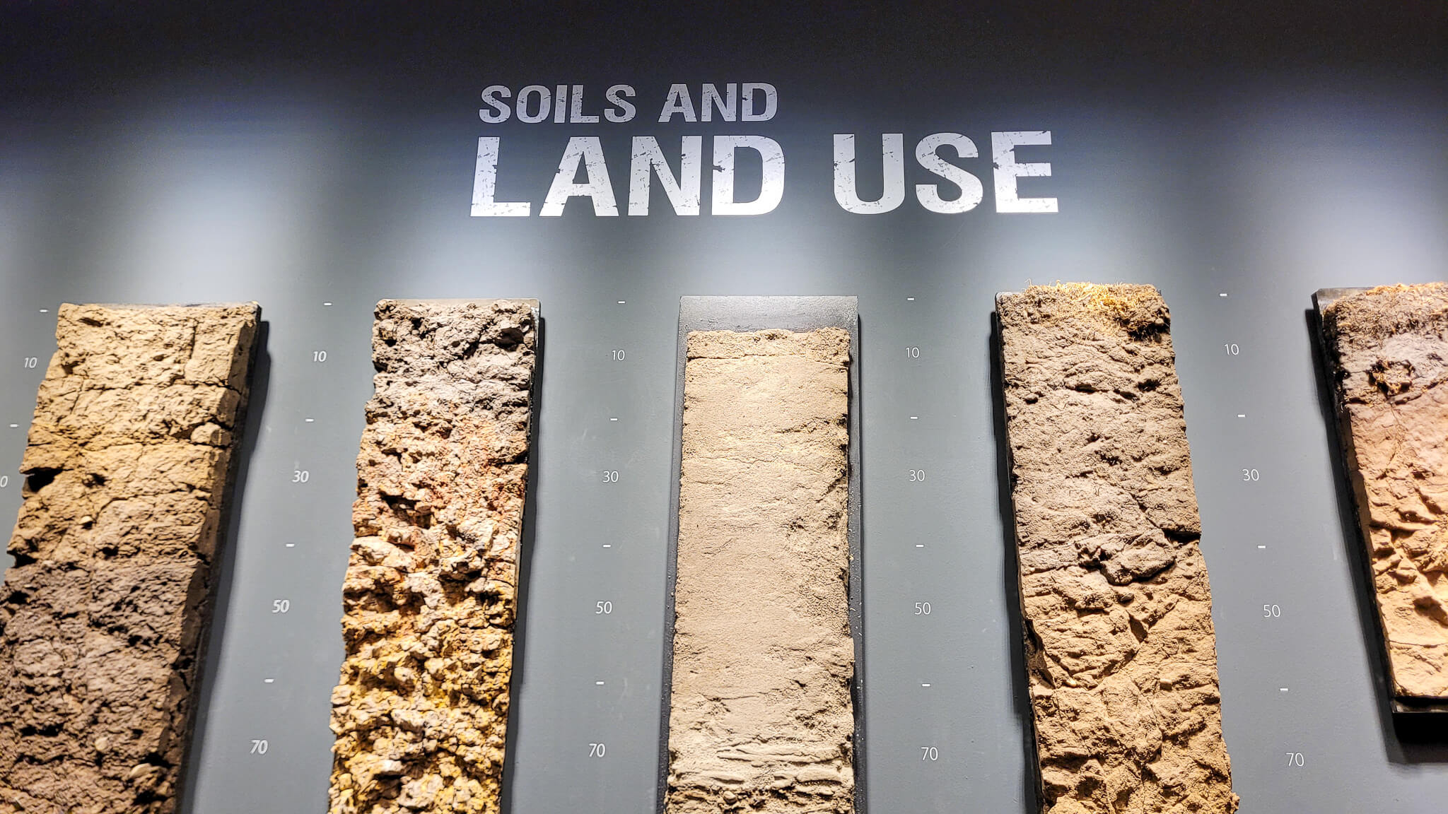 Exhibit showcasing various soils and land use practices at the Museum of Natural History.